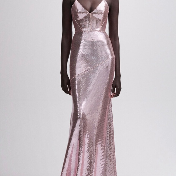 Alex Perry Pink Sequin Satin Crepe Gown - Picture 2 of 10